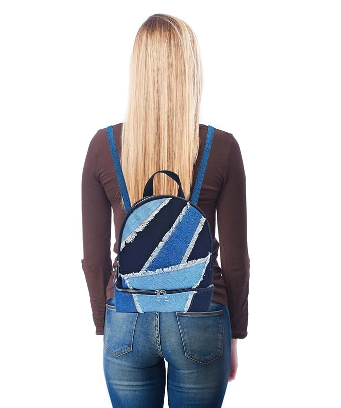 Work to Weekend Backpack For Women New Denim Textured Backpack Multipocket With Adjustable Strap.
