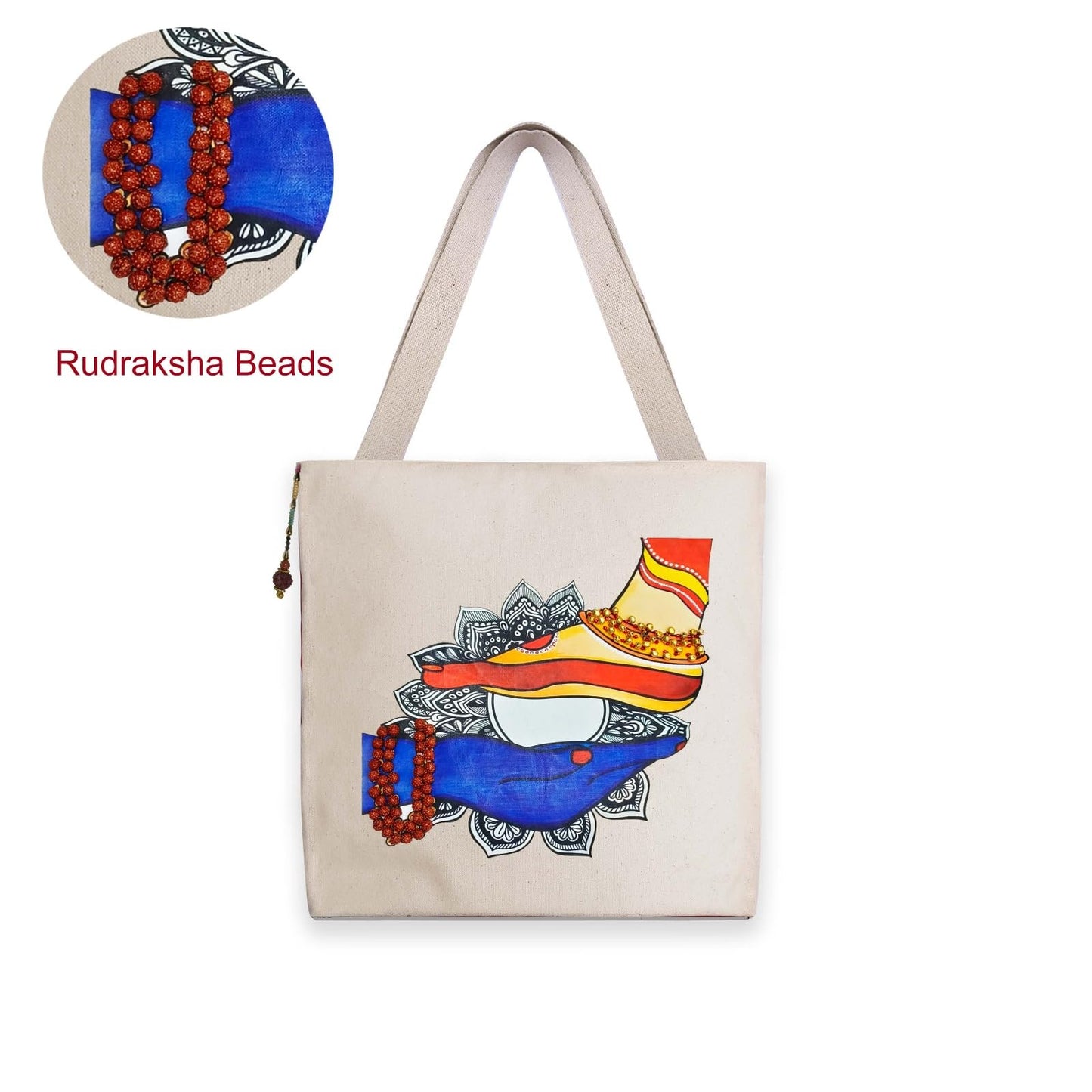 Hand-Painted Tote Bag with Classical Dancer Leg Posture Design–Reusable, Zipper Closure (Red) (White)