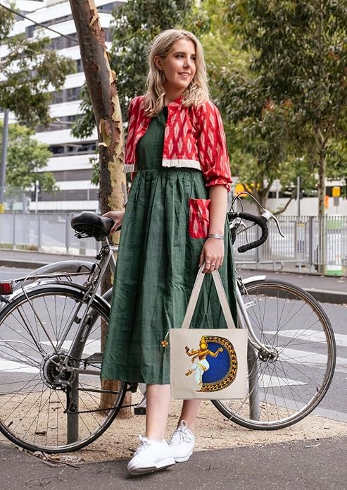 Hand-Printed Tote Bag with Classical Design–Reusable, Zipper