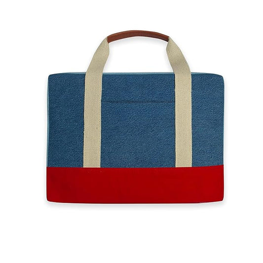 Canvas Laptop Bag, Denim Blue and Red, Dual Handle with Shoulder Strap