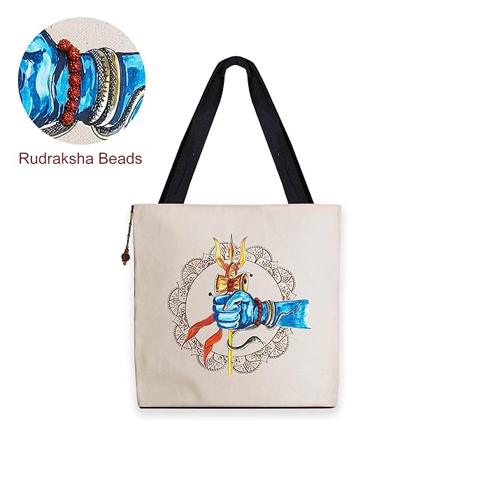 Hand-Printed Tote Bag with Classical Design–Reusable, Zipper Closure For Women & Girls
