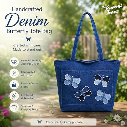Denim Butterfly Tote Bag