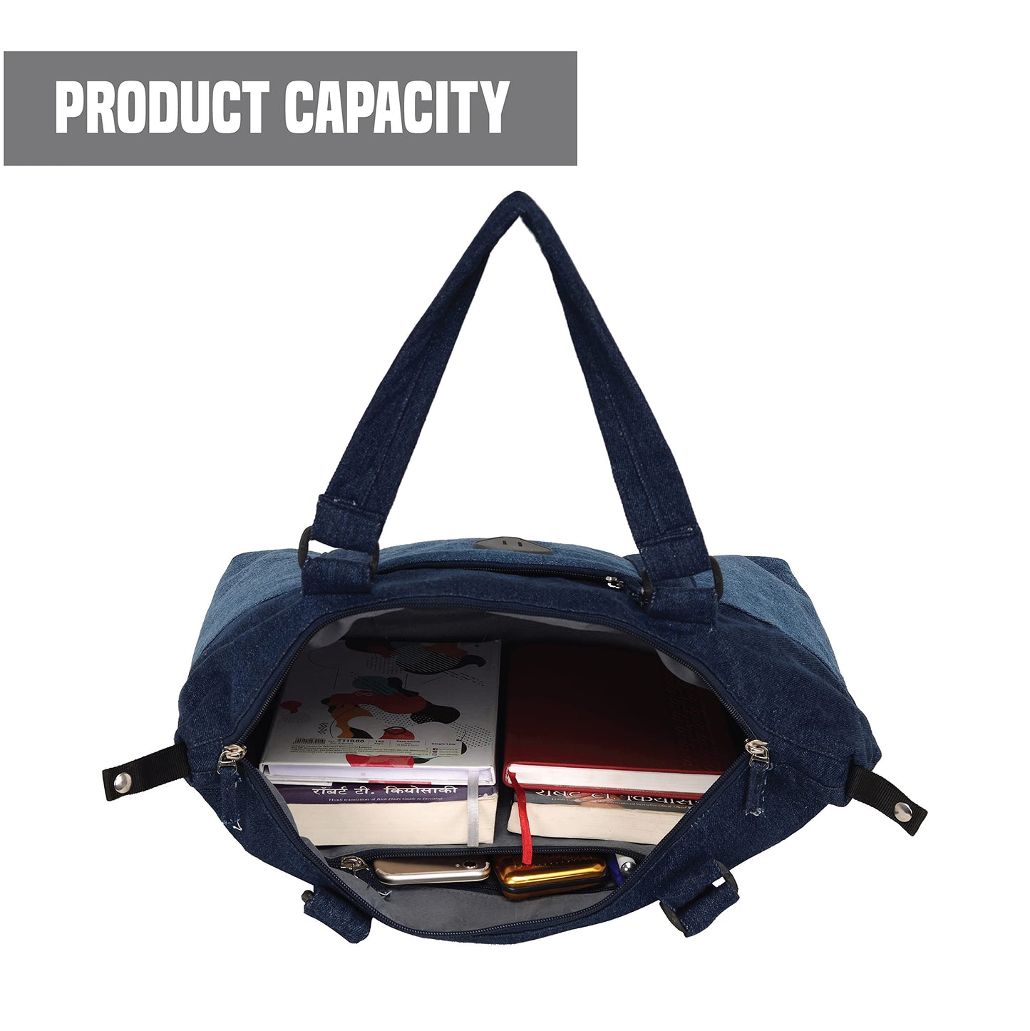 Stylish Denim Tote Bag for Women | Zipper Tote Bags | Shoulder Bag with Inner Zipper of Denim Blue colour