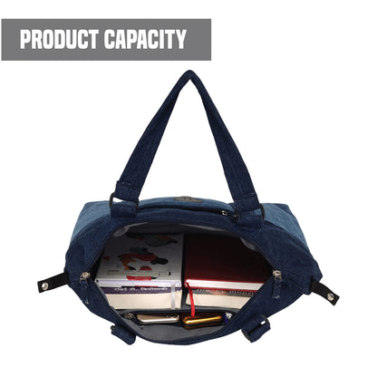 Stylish Denim Tote Bag for Women | Zipper Tote Bags | Shoulder Bag with Inner Zipper of Denim Blue colour
