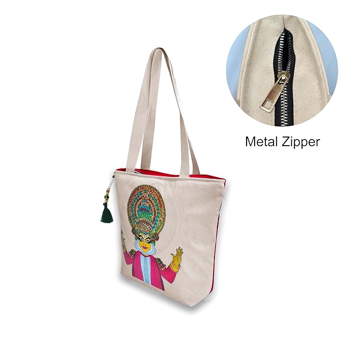 Canvas Tote Bag for Women, Zipper Handbags for Women Inner Pocket for Shopping, Office & Daily Use