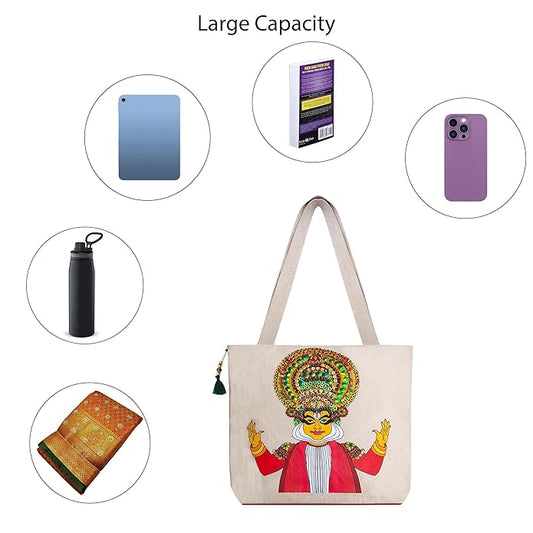 Canvas Tote Bag for Women, Zipper Handbags for Women Inner Pocket for Shopping, Office & Daily Use