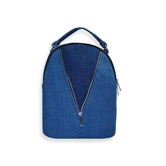 Denim V zipper Backpack Work to Weekend For Women New Denim Multipocket With Adjustable Strap.