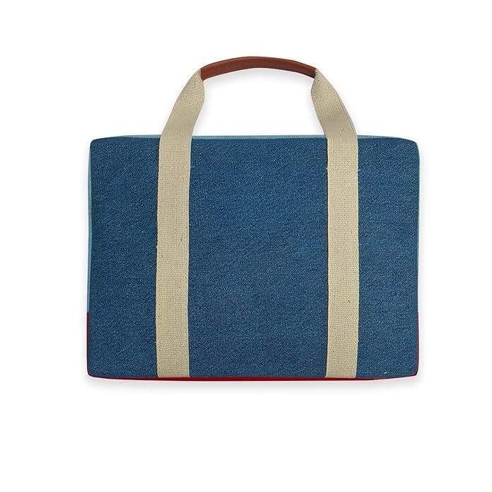 Canvas Laptop Bag, Denim Blue and Red, Dual Handle with Shoulder Strap