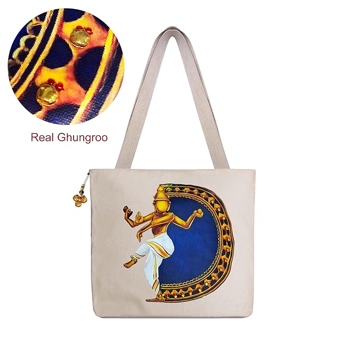 Hand-Printed Tote Bag with Classical Design–Reusable, Zipper