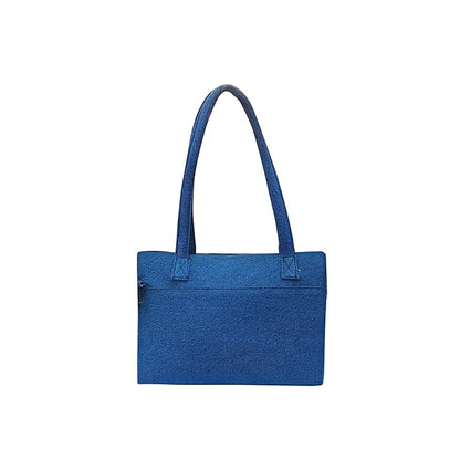 Denim Tote Bag with Geometric Pattern, Multi-Shade Blue, Front Zip Pocket Just Denim Laptop Bag