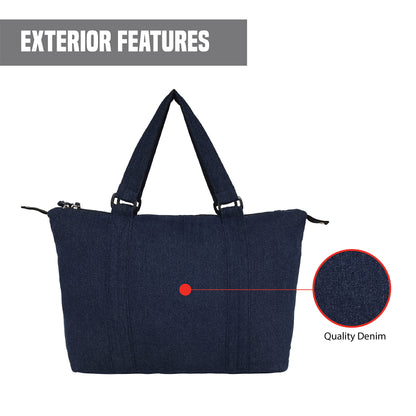 Stylish Denim Tote Bag for Women | Zipper Tote Bags | Shoulder Bag with Inner Zipper of Denim Blue colour