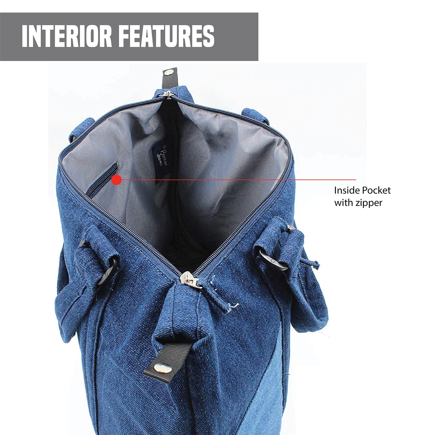 Stylish Denim Tote Bag for Women | Zipper Tote Bags | Shoulder Bag with Inner Zipper of Denim Blue colour
