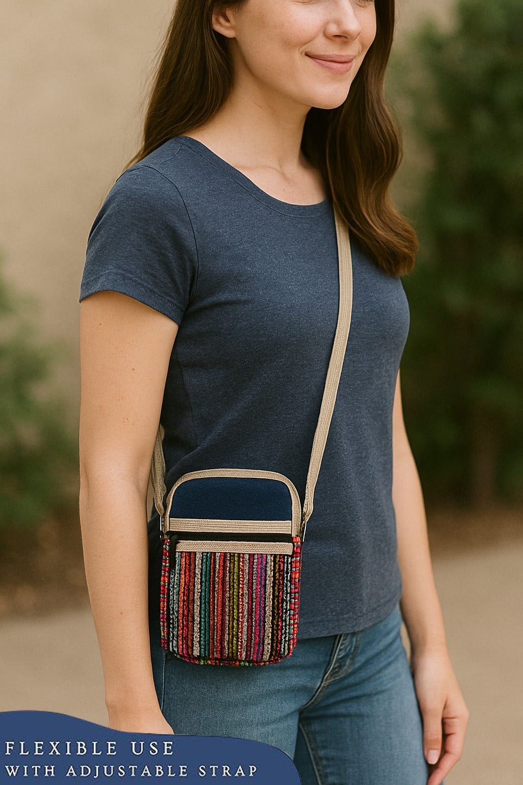 Jute Denim Mobile Sling Bag