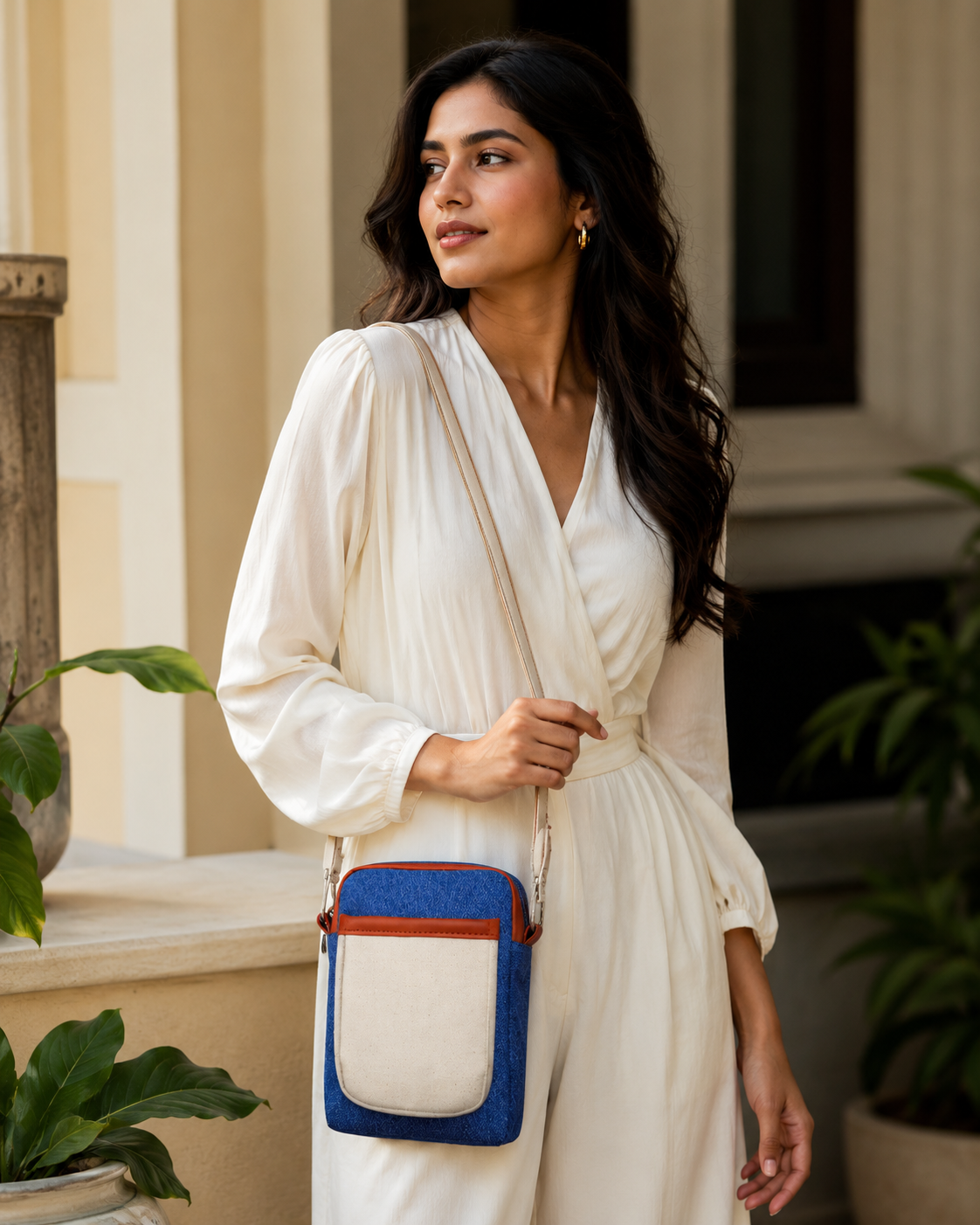 Denim & Canvas Mobile Sling with PU accent