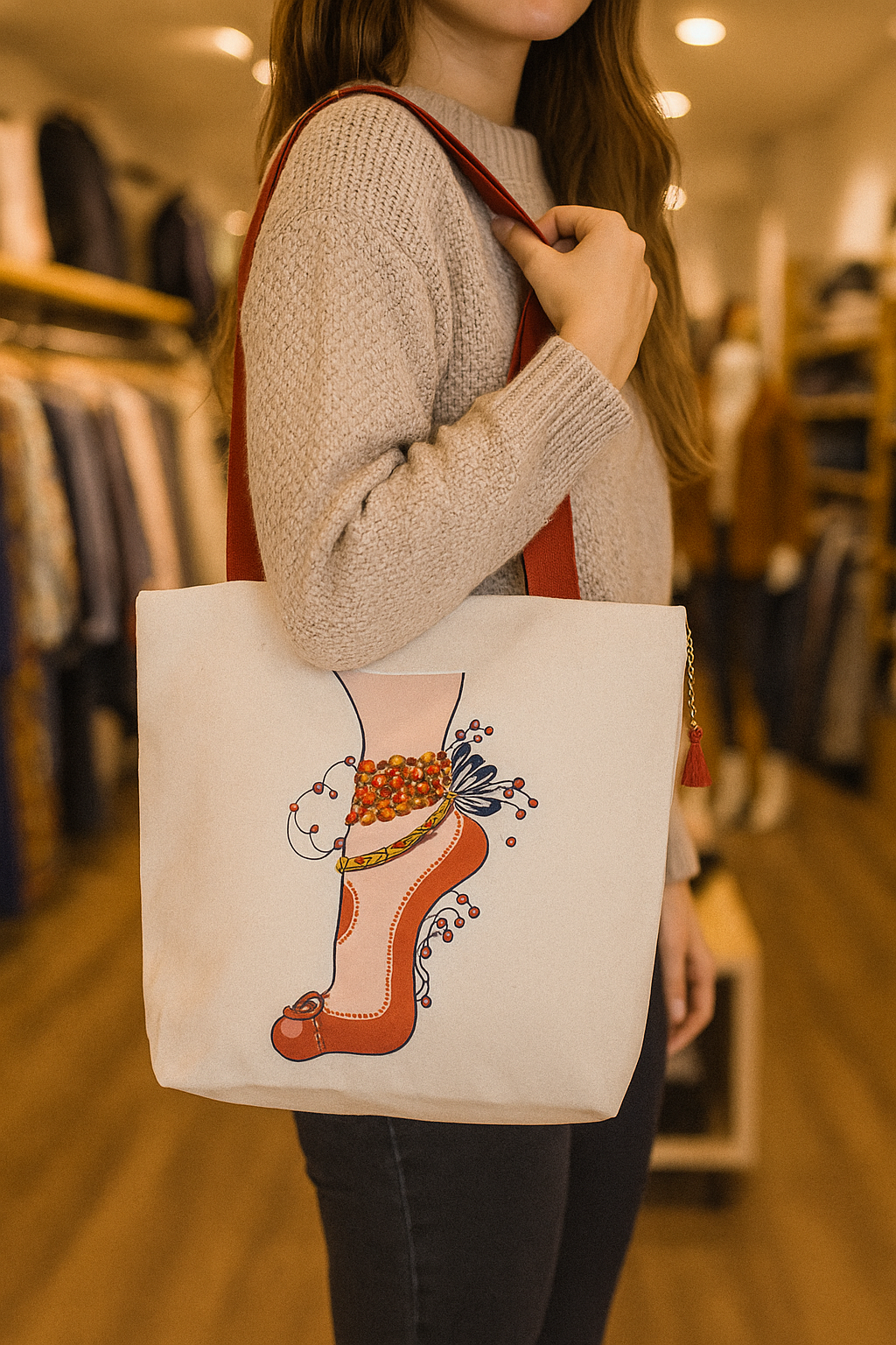 Dance Foot Ghungroo Canvas Bag Off White