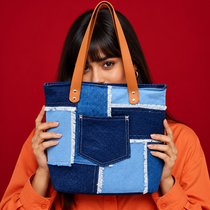 Tripple Tone Denim Tote Bag