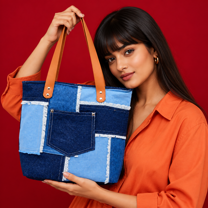 Tripple Tone Denim Tote Bag