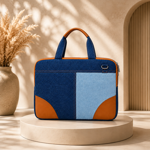 Classic Denim Messenger Laptop bag with PU accent