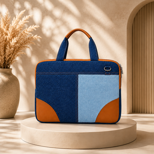 Classic Denim Messenger Laptop bag with PU accent
