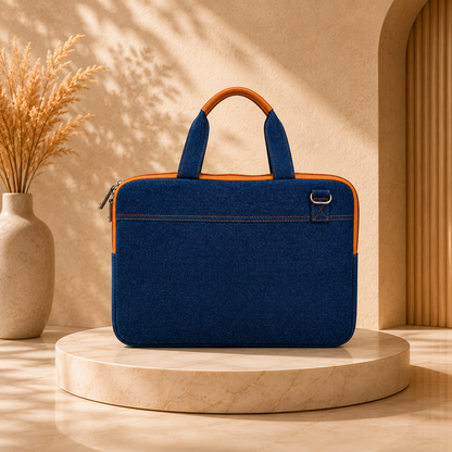 Classic Denim Messenger Laptop bag with PU accent