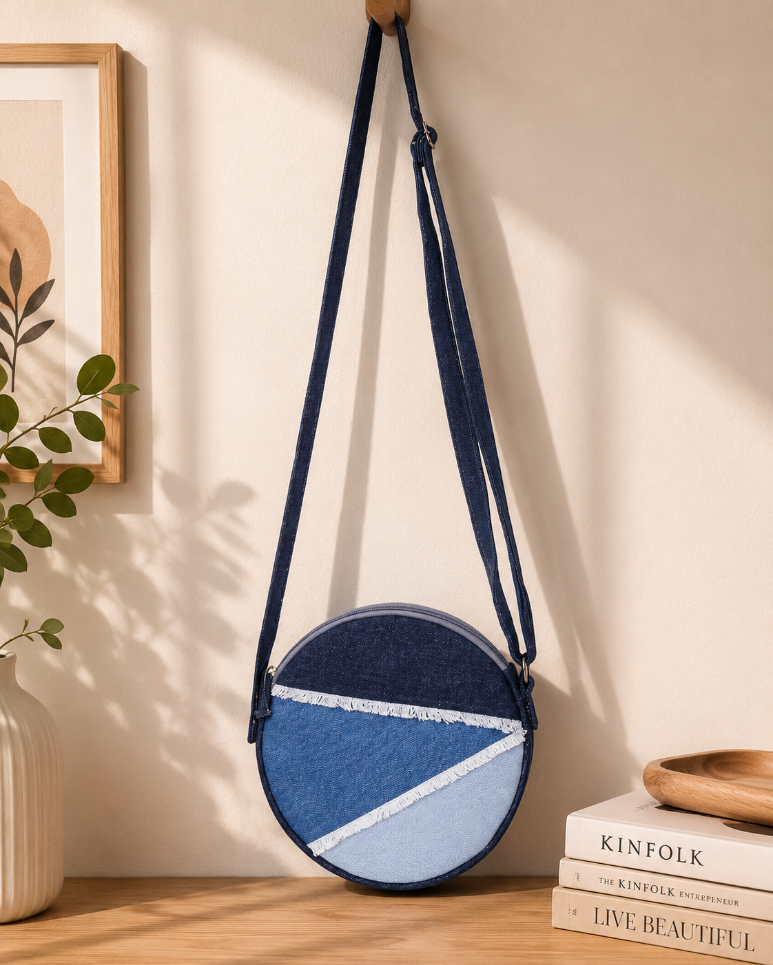 Denim Round Sling Bag