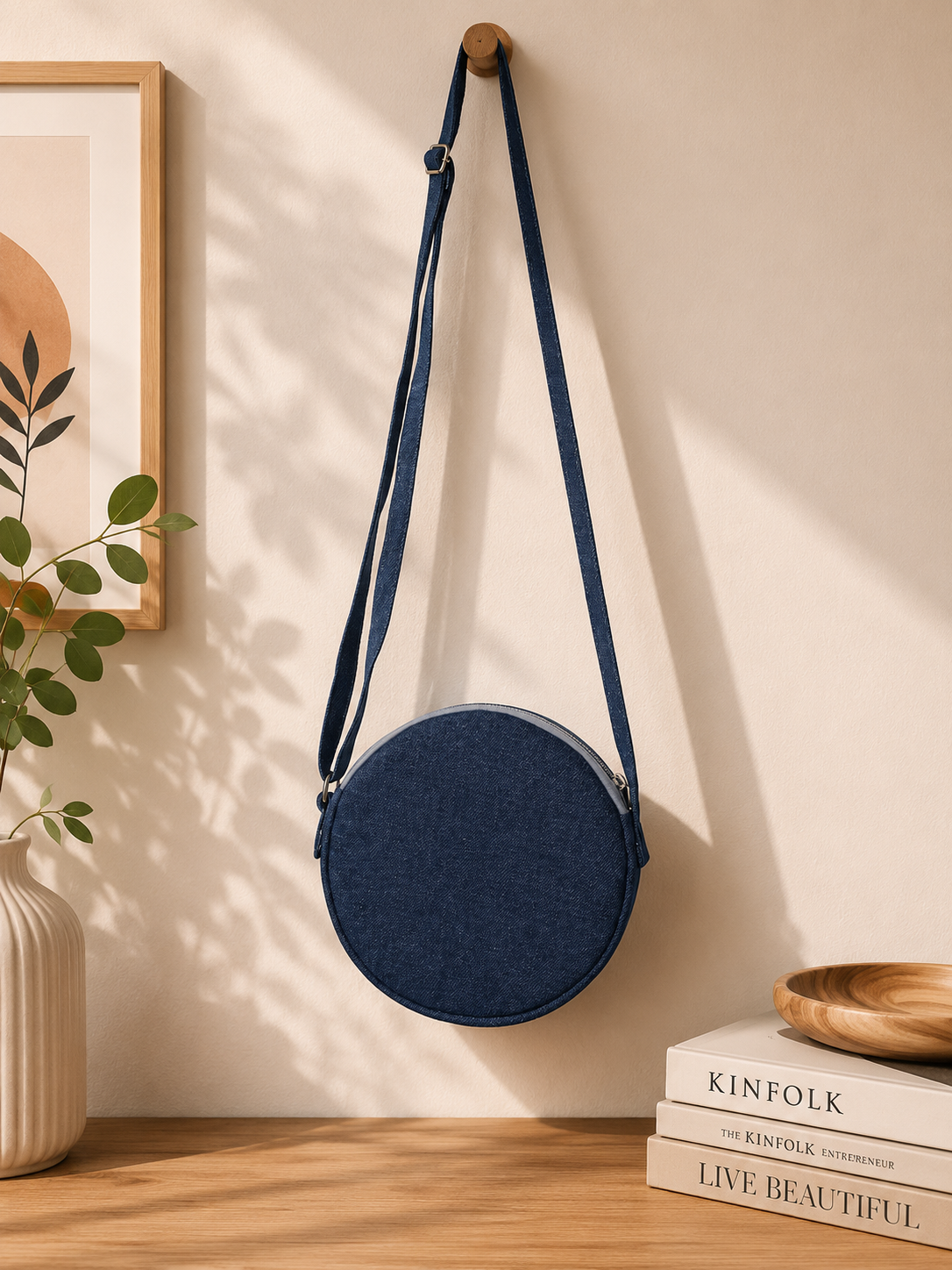 Denim Round Sling Bag