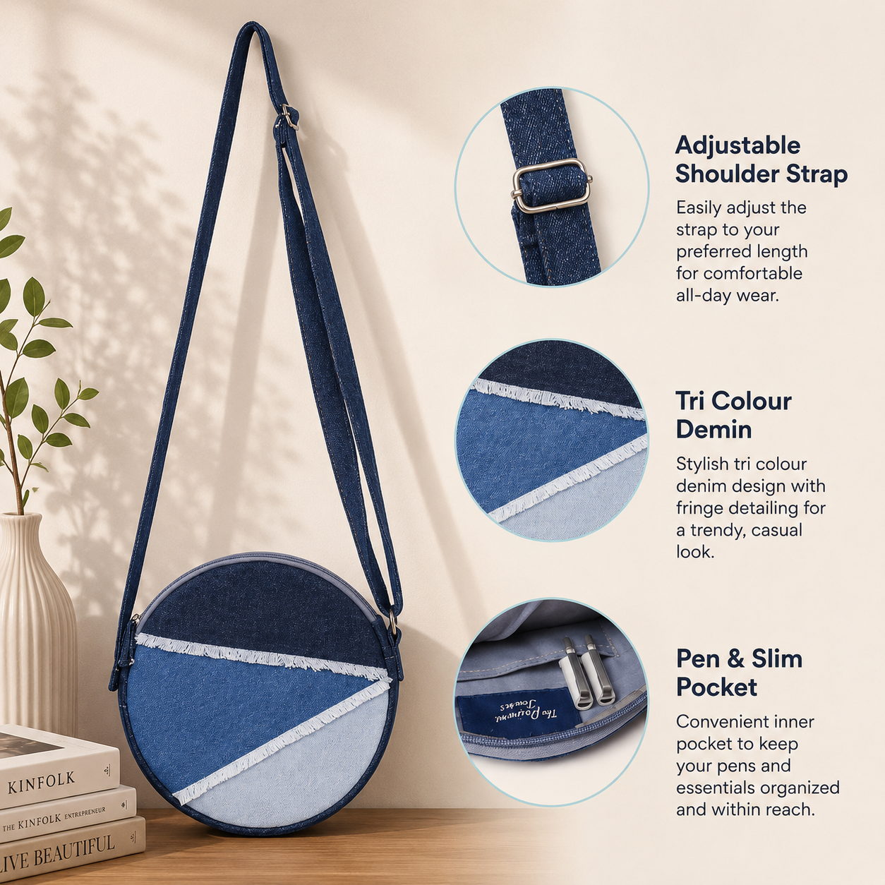 Denim Round Sling Bag