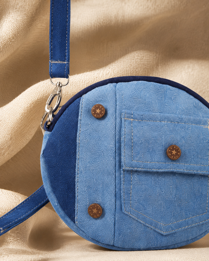 Denim Round Button Sling Bag