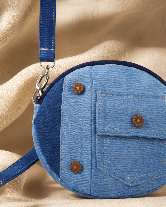 Denim Round Button Sling Bag