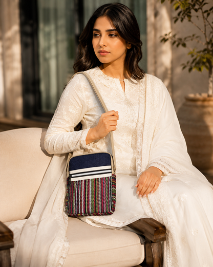 Jute Denim Mobile Sling Bag