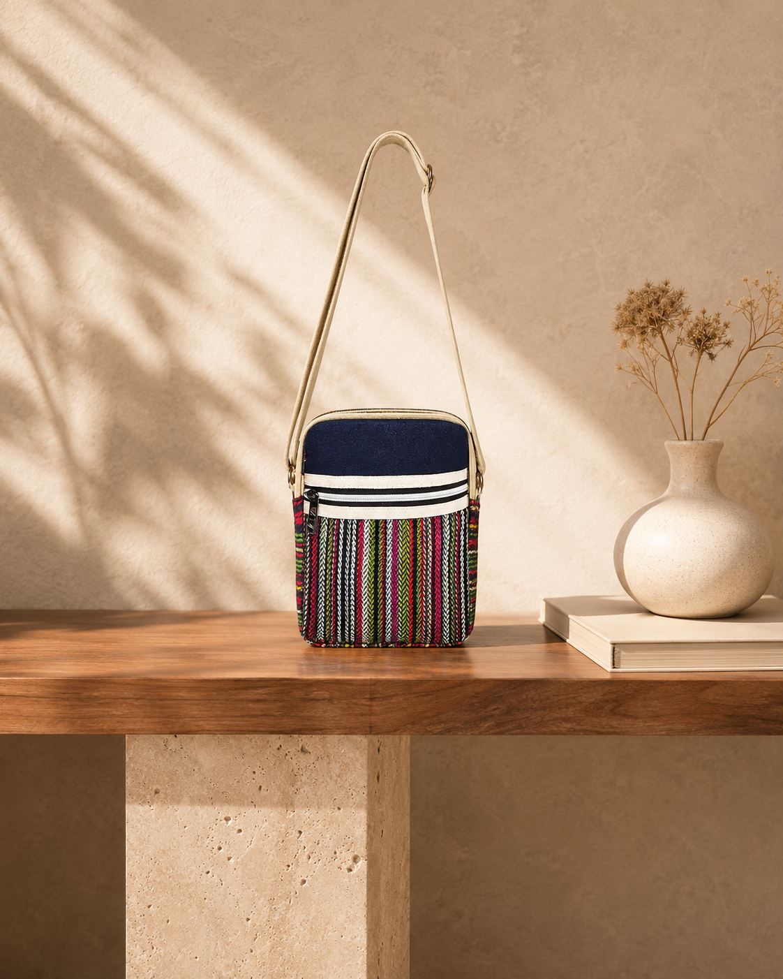 Jute Denim Mobile Sling Bag