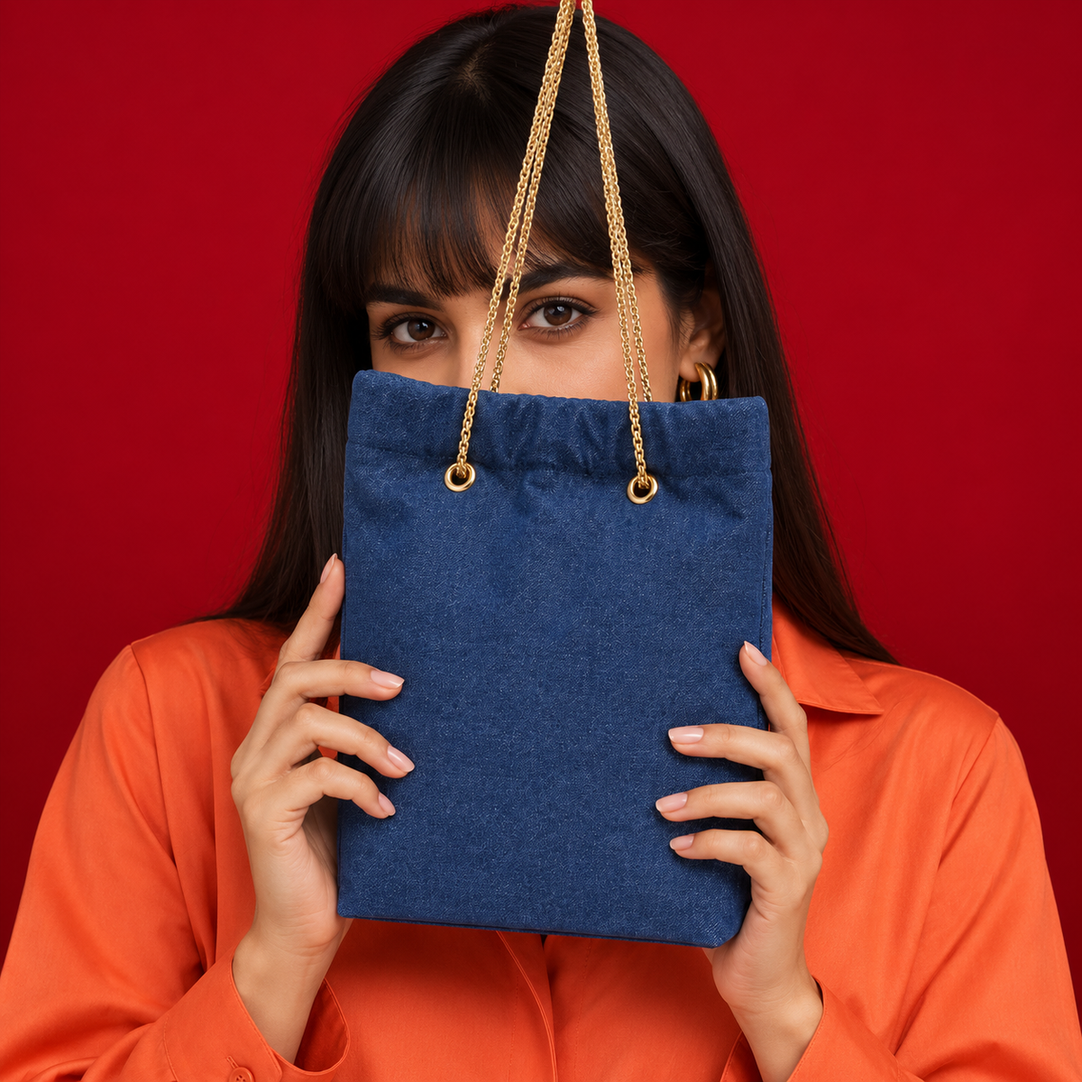 Denim Classic Drawstring Bag