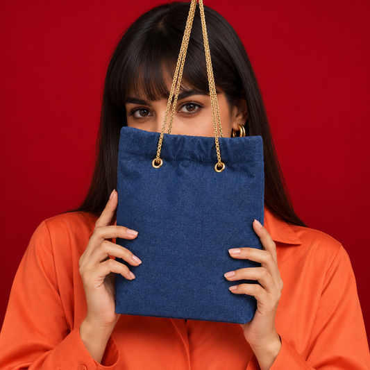 Denim Classic Drawstring Bag