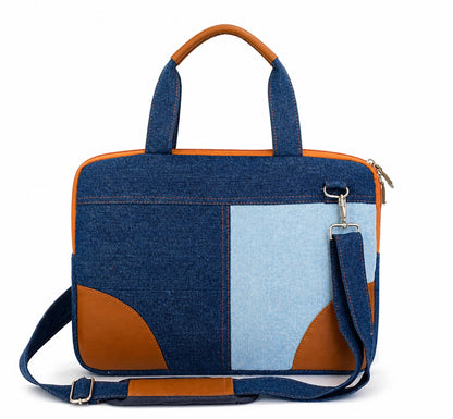 Classic Denim Messenger Laptop bag with PU accent
