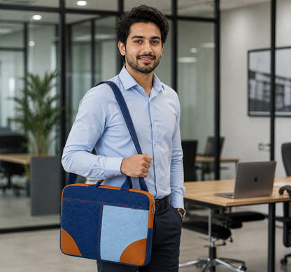 Classic Denim Messenger Laptop bag with PU accent