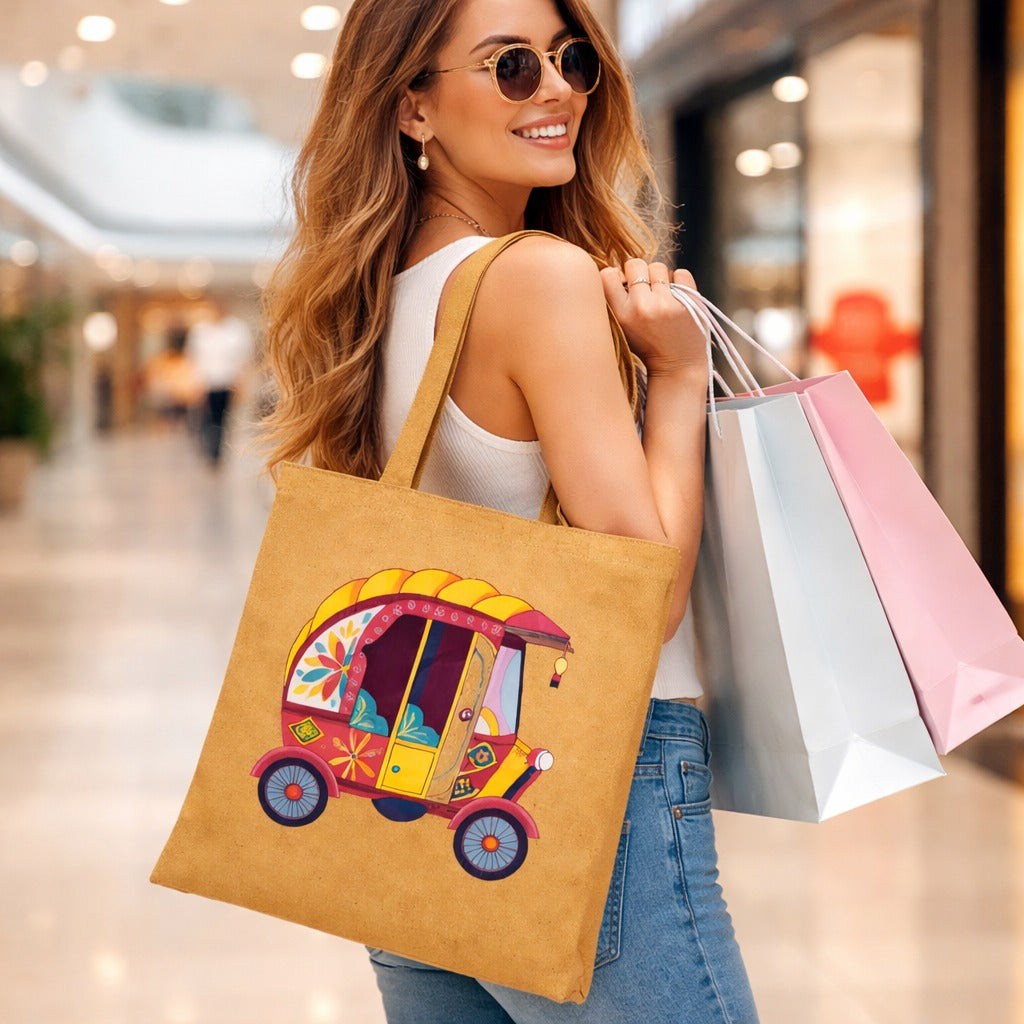 ThePuraniJeans Canvas Tote Bag for Women | Stylish Jhola Handbag with No Closure | Shopping & Travel Bag_Yellow