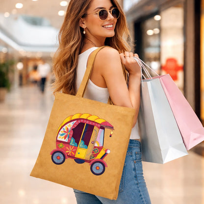 ThePuraniJeans Canvas Tote Bag for Women | Stylish Jhola Handbag with No Closure | Shopping & Travel Bag_Yellow