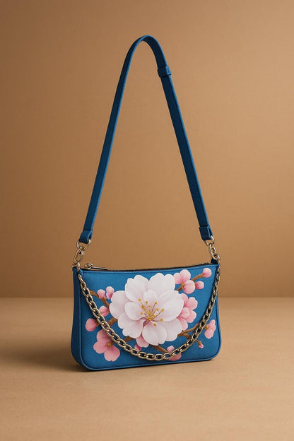 Denim Floral Shoulder Purse