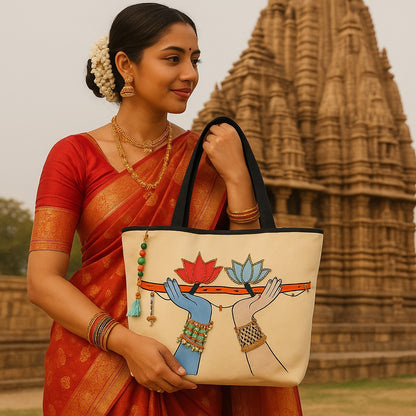 Radha Krishna Flute Tote Bag