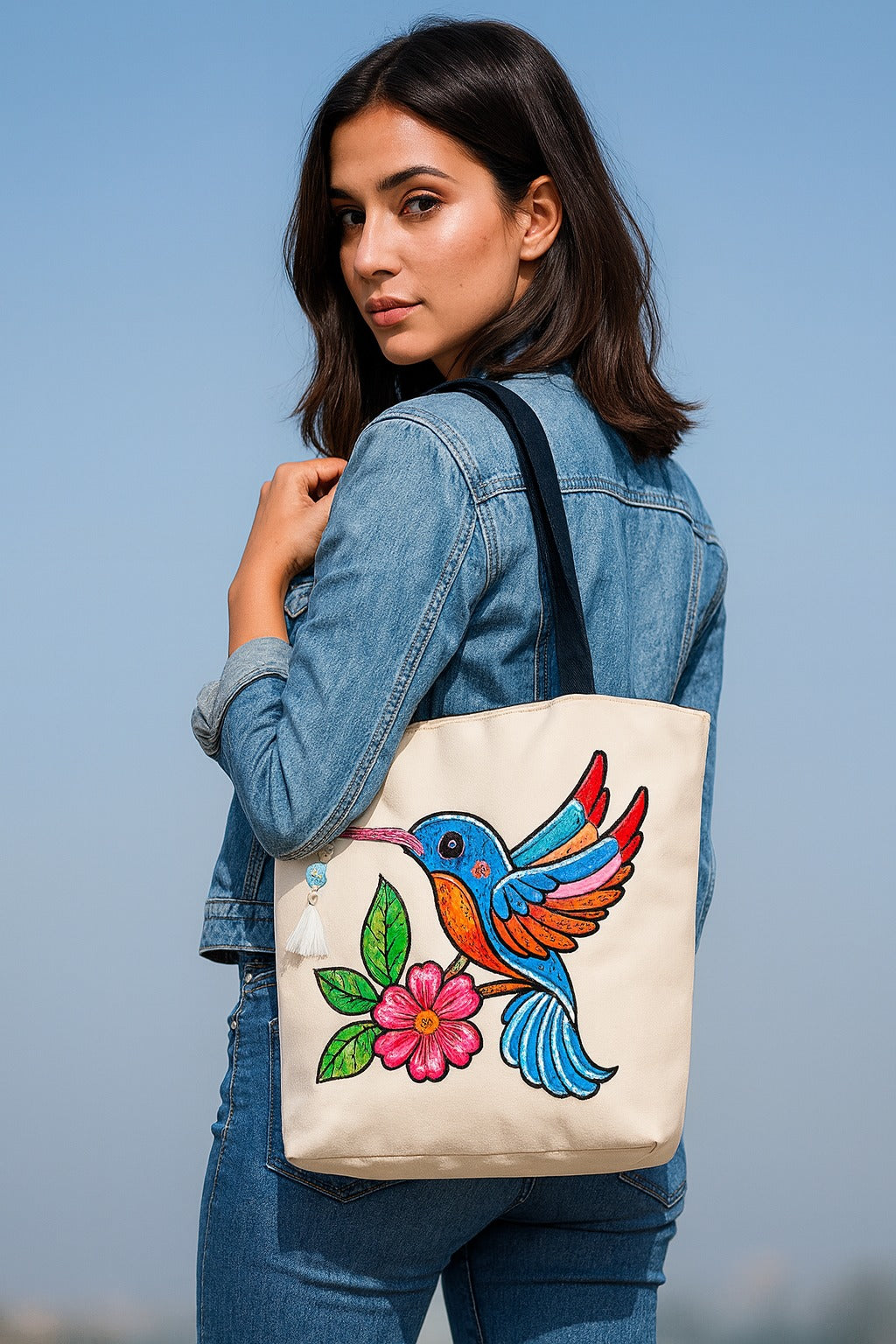 Artistic Bird Flower Tote Bag