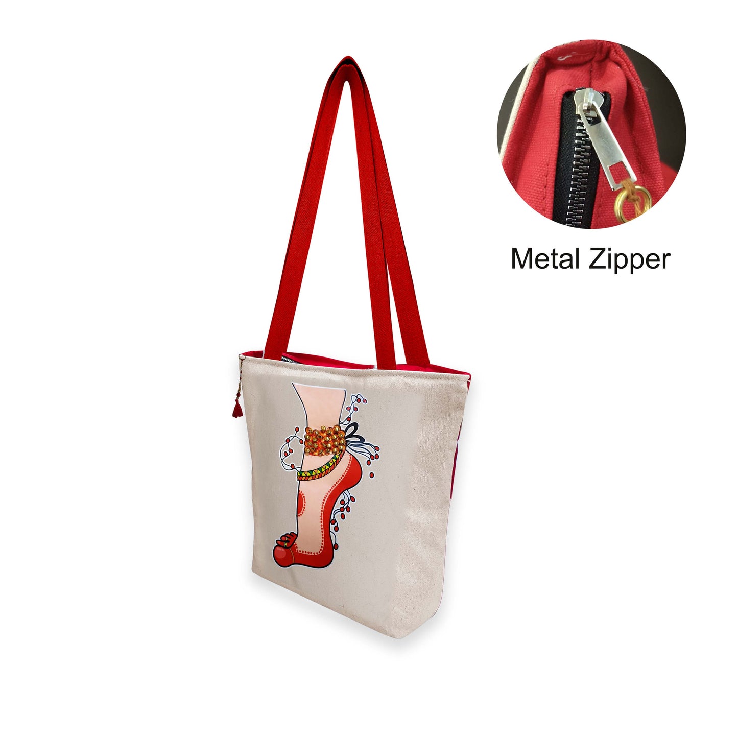 Dance Foot Ghungroo Canvas Bag Off White