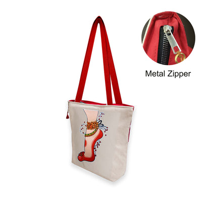 Dance Foot Ghungroo Canvas Bag Off White
