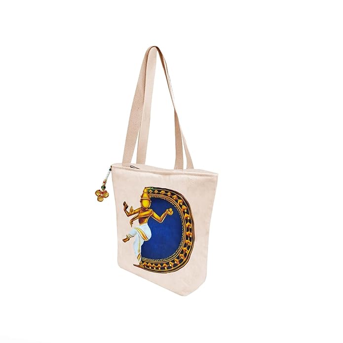 Hand-Printed Tote Bag with Classical Design–Reusable, Zipper