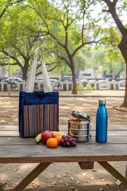 Jute Denim Fusion Lunch Bag