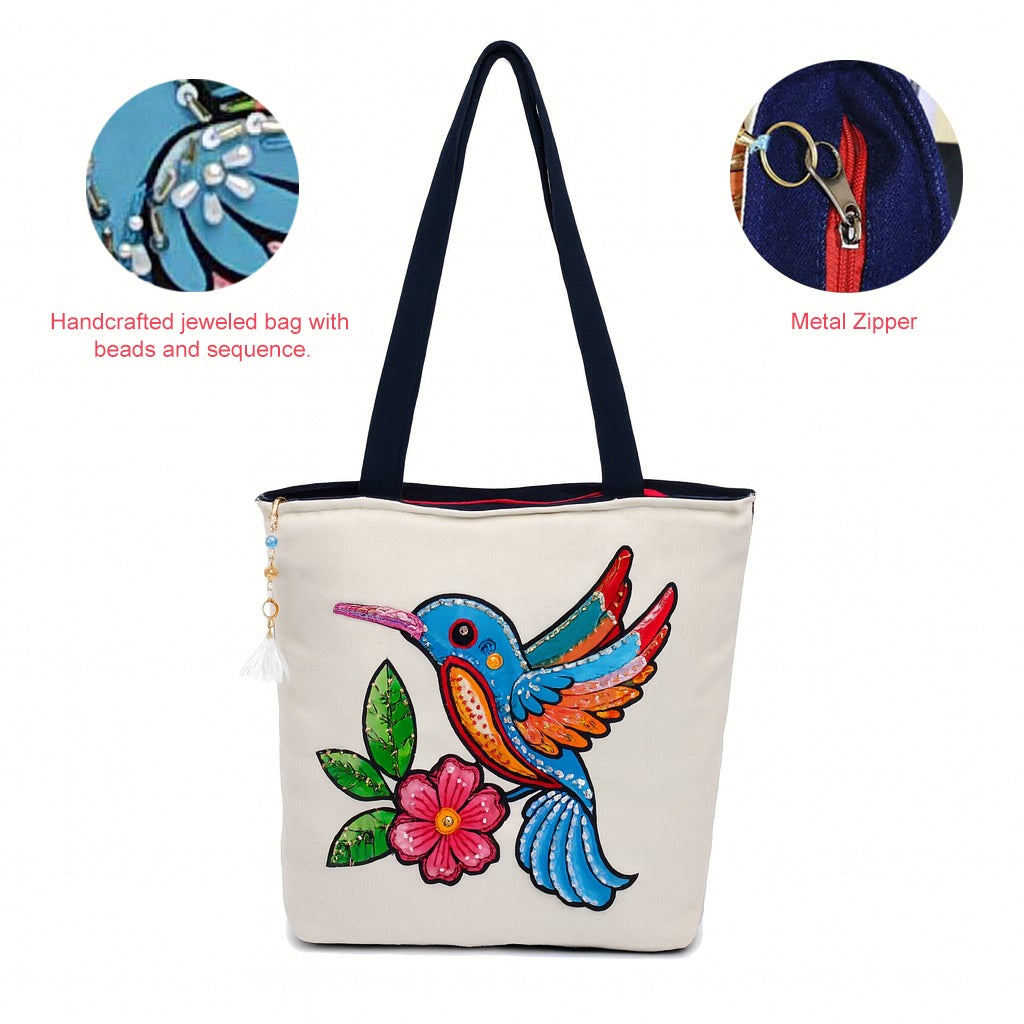 Artistic Bird Flower Tote Bag