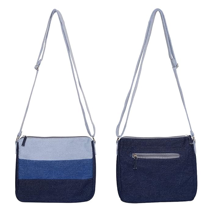 Denim Horizontal Stripes Sling Bag