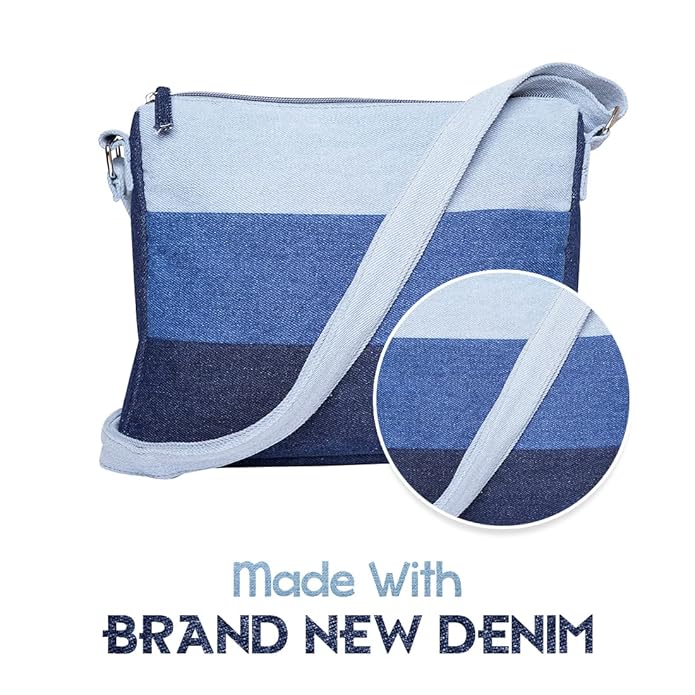 Denim Horizontal Stripes Sling Bag