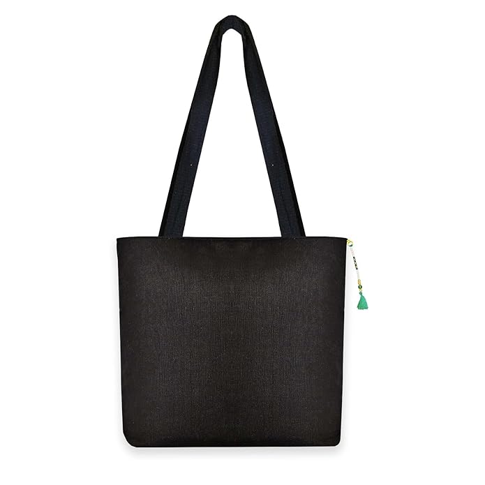 Hand-Printed Tote Bag with Classical Design–Reusable, Zipper Closure For Women & Girls
